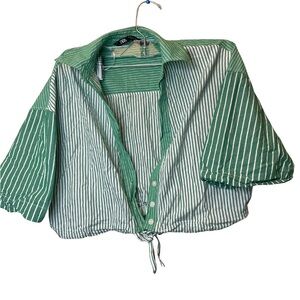 Zara Green and White Striped Crop Top